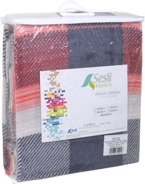 Плед check red 220x240 см сірий Sesli Tekstil