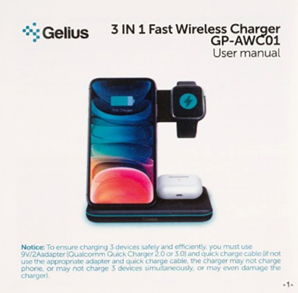Беспроводное зарядное устройство Gelius Pro Wireless Charger 3в1 15W GP-AWC01 Черный 
