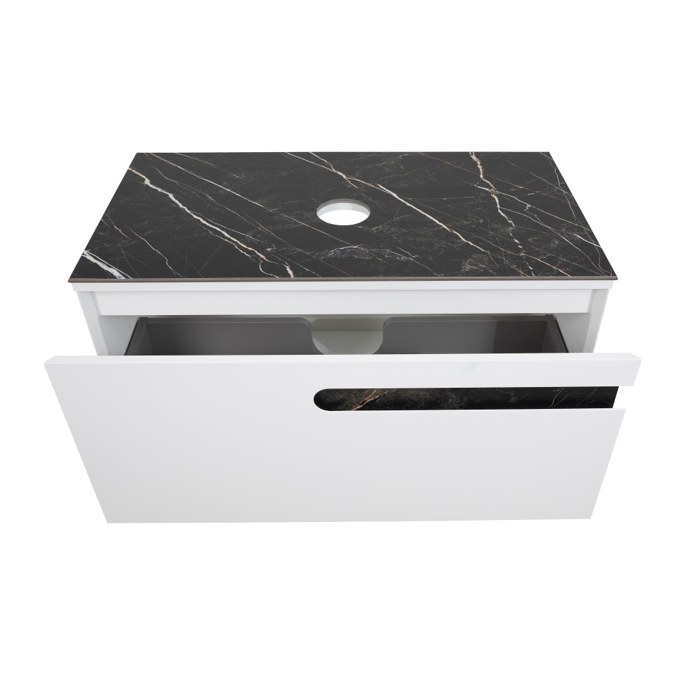 Тумба під умивальник Aqua Rodos OSTIN білий мат зі стільницею керамограніт Namibia Black 90 см