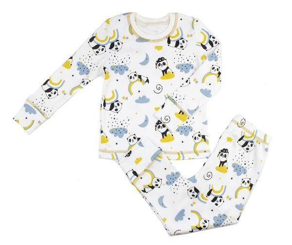 Пижама детская для мальчика Luna Kids панда р.92-98 молочный с рисунком 