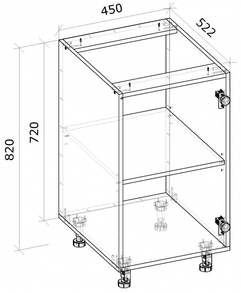 Тумба нижняя без фасада МС Джетта 45х82х52,2 см 80359503 Грейд