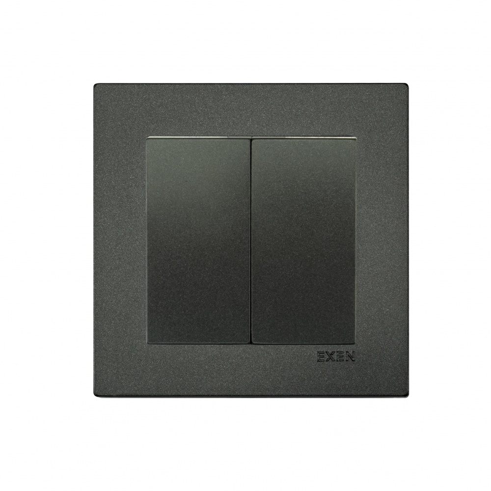 Выключатель кнопочный двухклавишный EXEN Karell без подсветки антрацит 290-001302-202