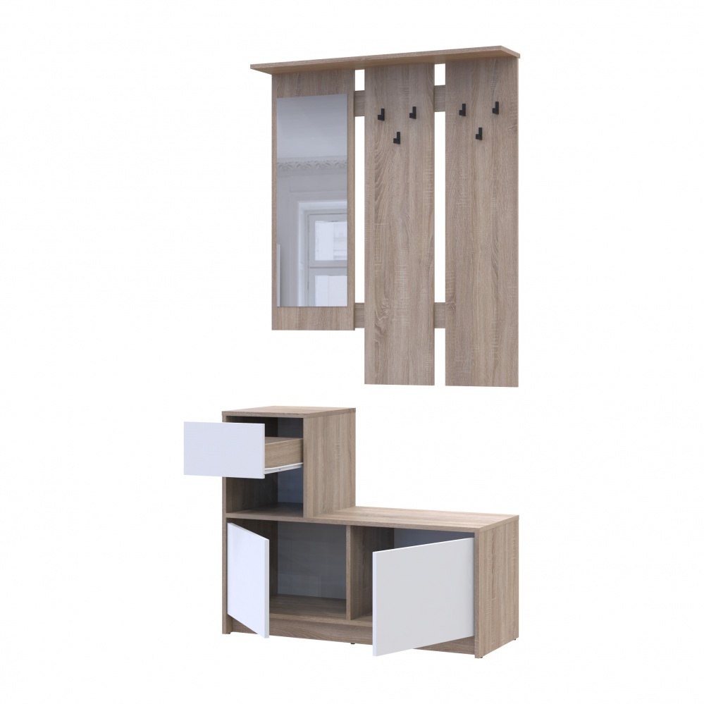 Передпокій з дзеркалом Doros Бела 2040х1000х400 мм дуб сонома/білий