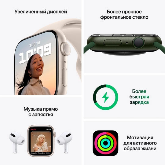 Смарт-годинник Apple Watch Series 7 GPS 41mm starlight AluminiumCasewithStarlightSportBand (MKMY3UL/A)