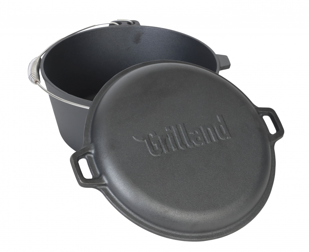 Казан Grilland ø370 мм 140 мм 12 л чавунний туристичний , з кришкою-сковородою, UHR-250304