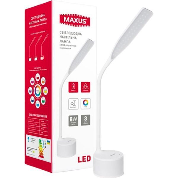 Настольная лампа Maxus 8 Вт белая 1-MAX-DKL-001-03