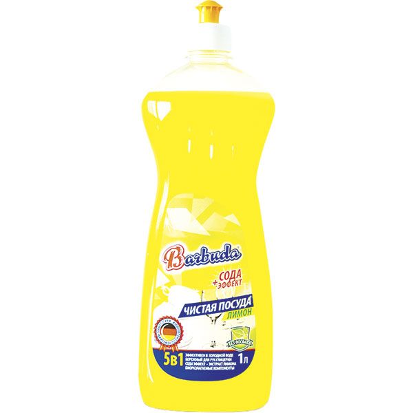 Средство для ручного мытья посуды Barbuda Чистая посуда лимон + сода эффект 1л