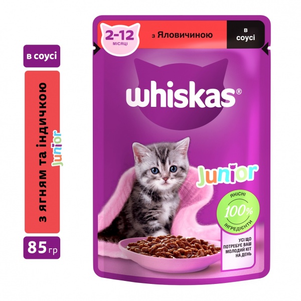 Корм Whiskas в соусе с говядиной 85 г