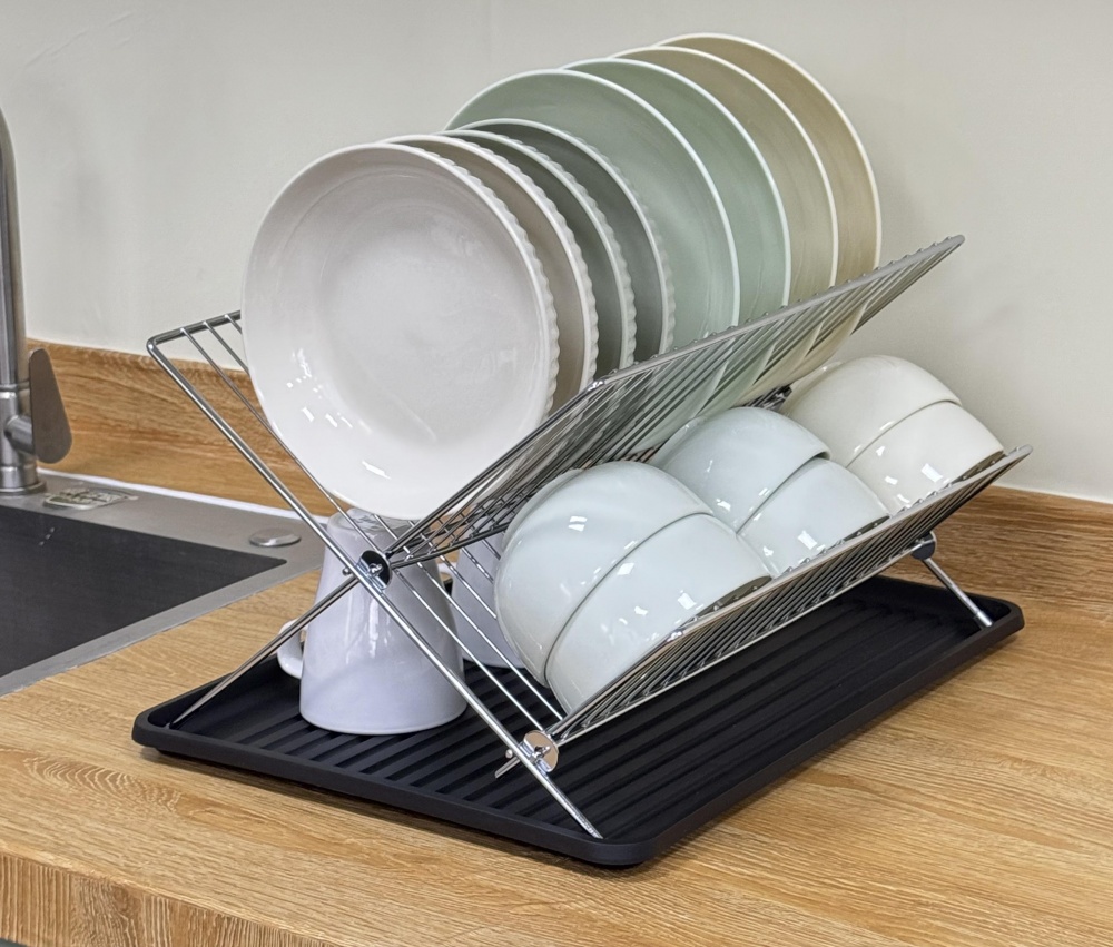 Сушарка для посуду Flamberg 430х320х250 мм розкладна двохрівнева з піддоном