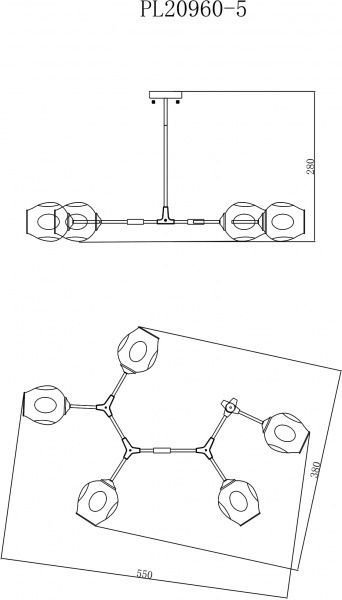 Світильник стельовий Accento lighting Molecule 5x60 Вт E27 антична латунь 