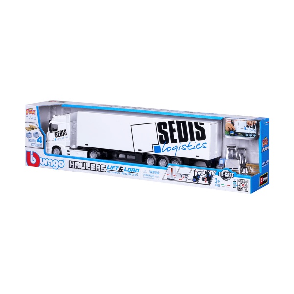 Игровой набор Bburago 1:43 Фура Mercedes-Benz Actros c погрузчиком 18-31471