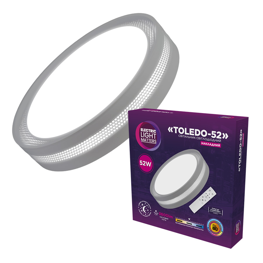 Светильник потолочный ELM LED TOLEDO D395 мм 3000-6500 К,3600lm, пульт ДУ 52 Вт белый 26-0134