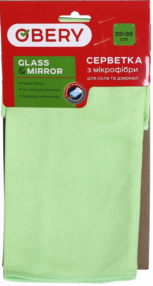 Салфетки из микрофибры OBERY для стекла и зеркал 35 х 35 см 1 шт./уп.