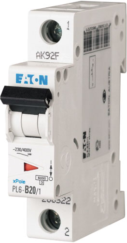 Автоматический выключатель Eaton 1п 20A PL6-B20/1 6kA 286522