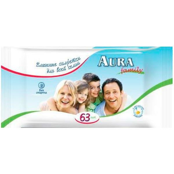 Салфетки влажные Aura для всей семьи 63 шт