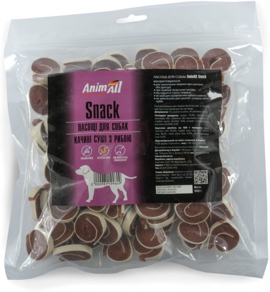 Ласощі AnimAll Snack качині суши з рибою 500 г