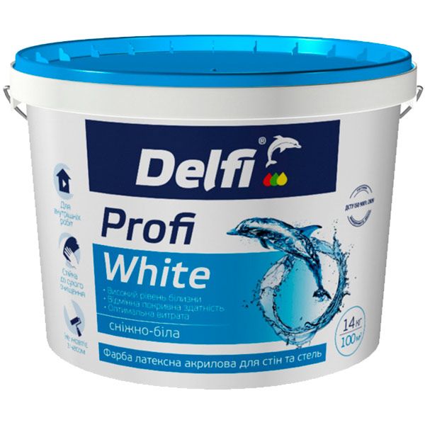 Краска акриловая Delfi Profi White мат белый 14кг