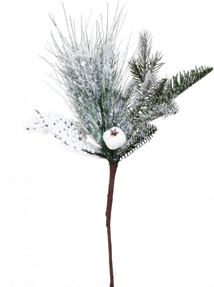 Гілочка декоративна пучечок ягід з хвоєю засніжений 40 см EFS811163A