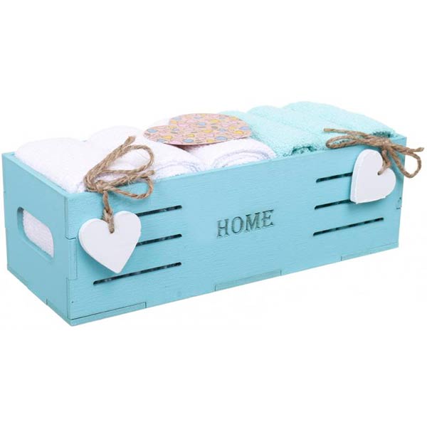 Набор полотенец в корзинке Home 6 шт 30x30 см голубой с белым