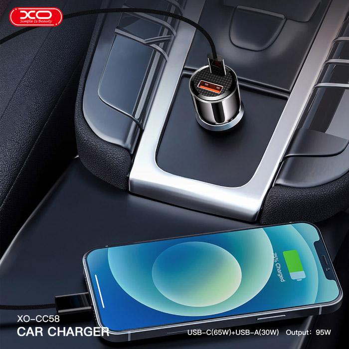 Автомобильное зарядное устройство Xo CC58 1xUSB-A/1xUSB-C 95W Car Charger Gray (CC58_TARNISH)