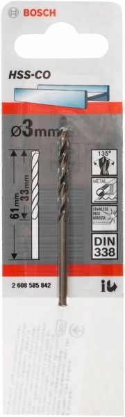 Сверло по металлу Bosch HSS-CO STANDARD 33x61 мм 3 мм 2608585842