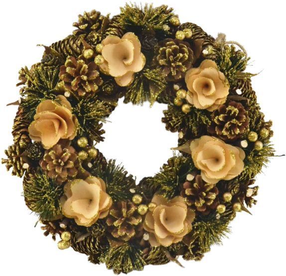 Вінок новорічний з хвоєю, шишками та квітками d300 мм W17085-1 