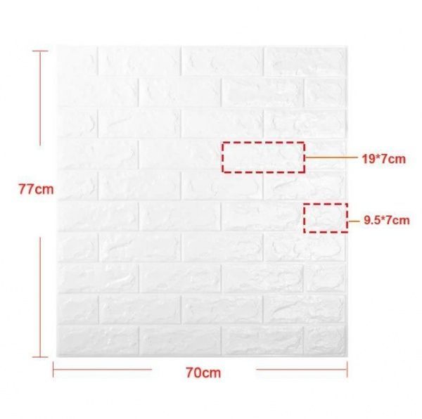 Декоративна наліпка 3D-панель цегла біла 770*700*8мм