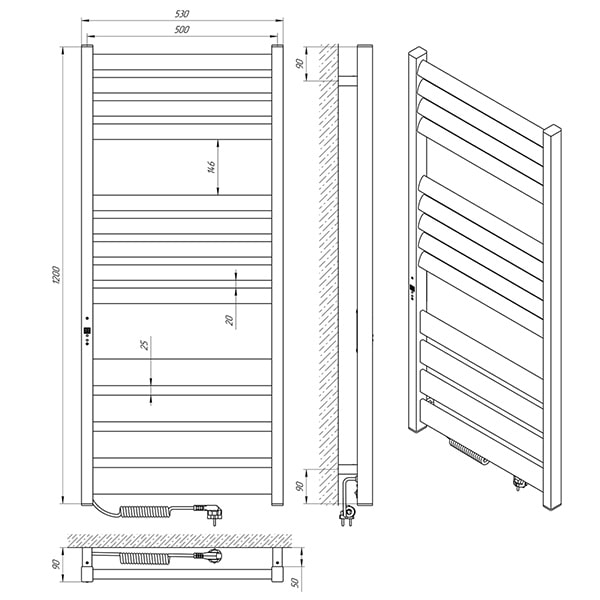 Рушникосушарка електрична Laris Лавина ЧФ13 500х1200 (ліве підключення)