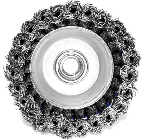 Щітка чашкова 100мм x M14, плетений дріт d0,5 об/хв 8500 стальний дріт S&R 136250100