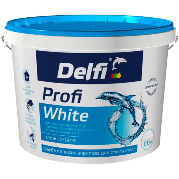 Краска интерьерная акриловая Delfi Profi White мат белый 4,2кг 
