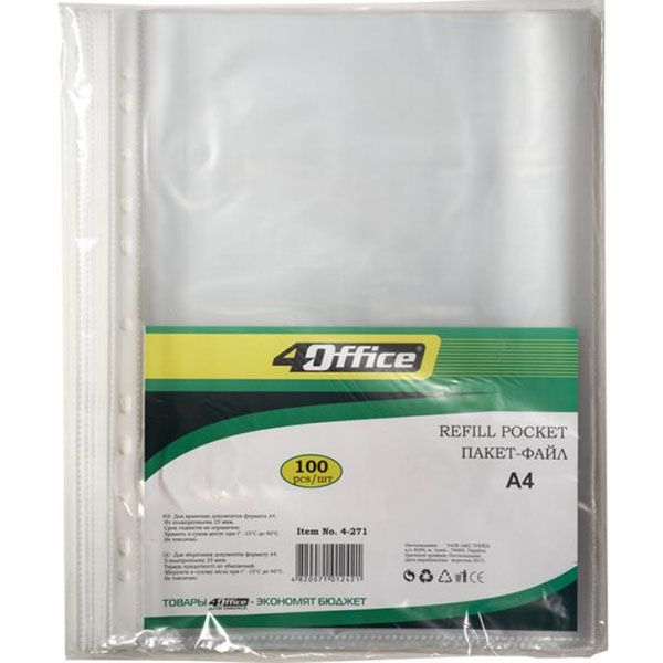 Набор файлов А4 глянцевые 25 мкн 100 шт. 4-271 4Office
