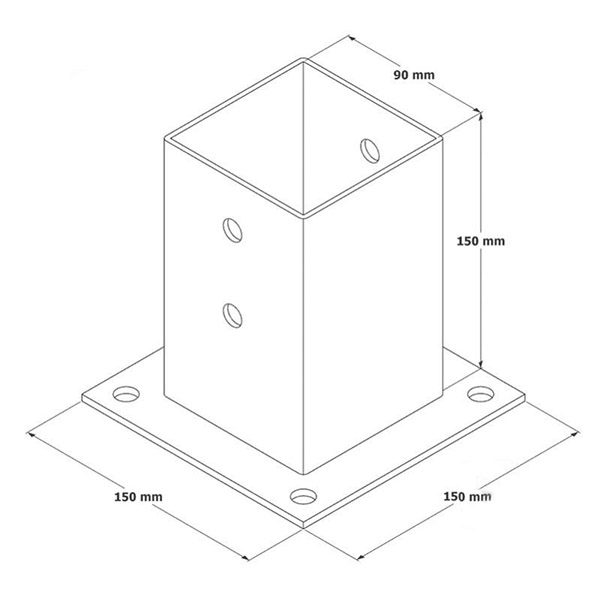 Опора колони квадратного стовпа 150x90x90 мм 4,3 мм 1 шт. 