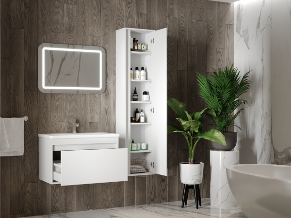 Тумба подвесная ЮВЕНТА Malta - 80 белая с умывальником Soft-80