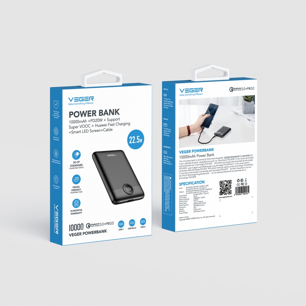 Повербанк VEGER W1140 10000 mAh black (W1140.black)