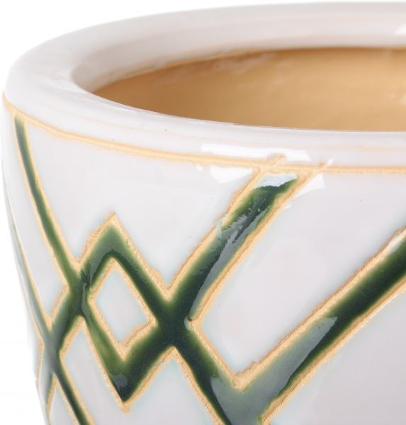 Горщик Viet Thanh Ceramic з блюдцем ромб 22х18 см VT.10796-2 круглий білий із зеленим 