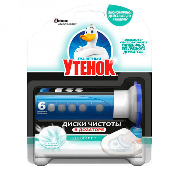 Гігієнічні диски для унітазу Туалетне Каченя Евкаліпт з дозатором 6 шт