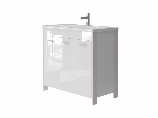 Тумба підлогова ЮВЕНТА Тумба Brooklyn - 90 білий з умивальником Soft-90 з корзиною