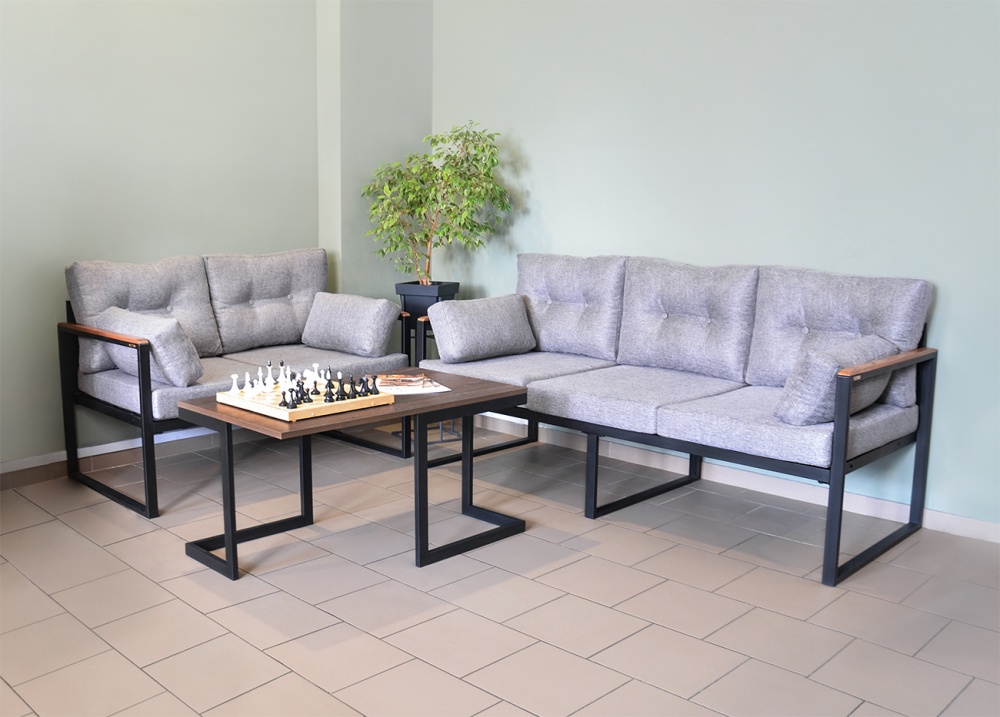 Диван TreeLand Плаза 2 - х местный серый на черном 75х130 см