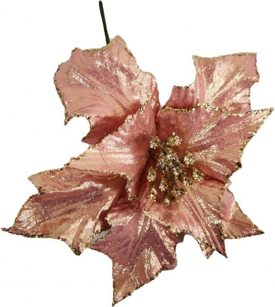 Декорація новорічна Пуансетія 25 см пудра з блиском