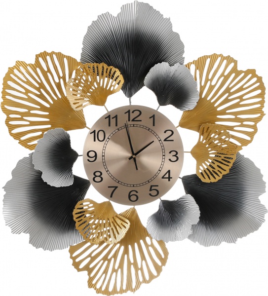Годинник настінний металевий 70х70 см золотий із сірим