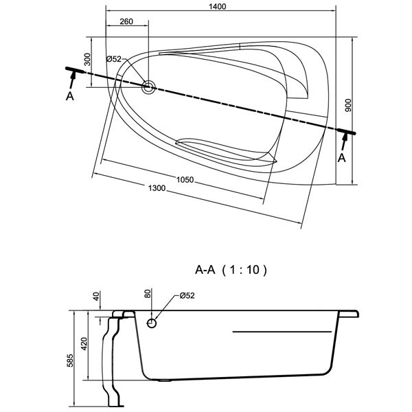 Ванна акрилова Cersanit Joanna New R 140x90