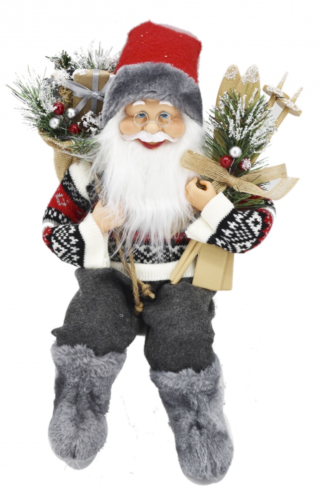 Декоративная новогодняя фигура Санта лесной сидящий красно-серый 40 см