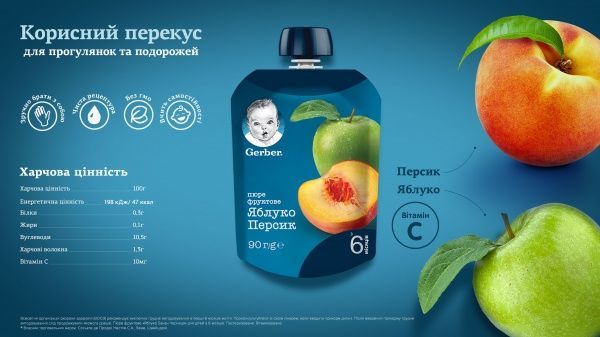 Пюре Gerber Яблуко та персик з 6 місяців 90 г 7613036345460 
