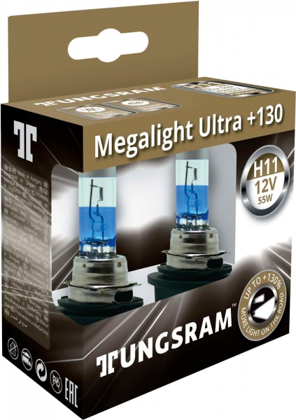 Лампа галогенная 53110XNU Megalight Ultra +130% H11 H11 PGJ19-2 12В 55 Вт 2 шт.
