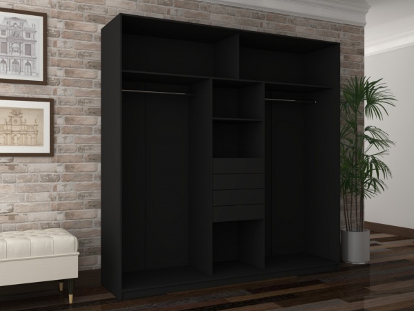 Шкаф-купе SLIM Viskonta ДСП 2,4 м 2400x550x2400 мм черный двери / стекло