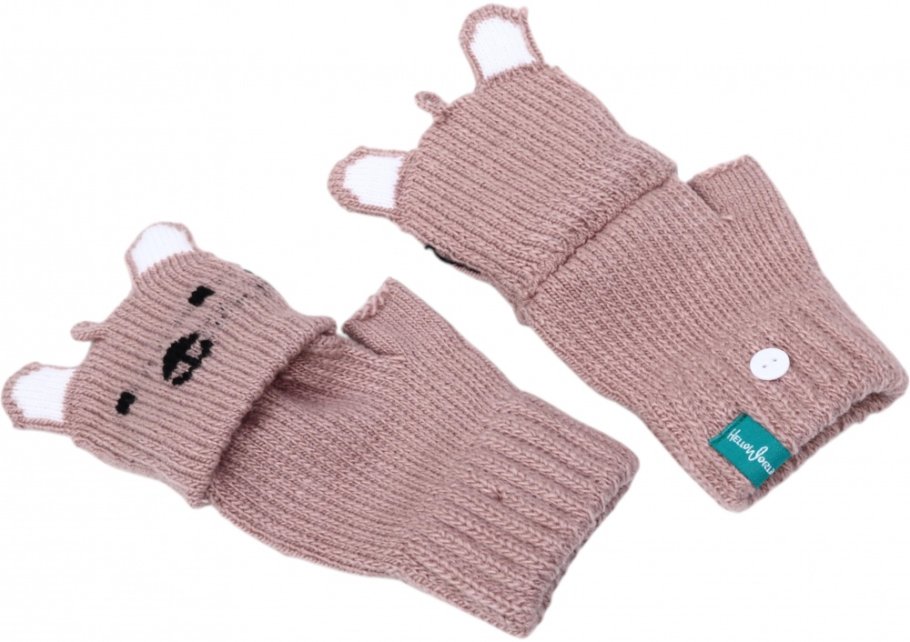 Рукавицы HW для девочек без пальчиков с откидной перчаткой ушки р.14 /розовый