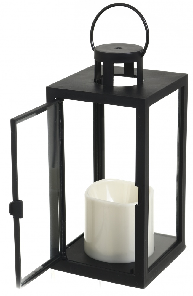 Свічка - ліхтар LED із свічкою 10х10х21 см чорний Pako-If
