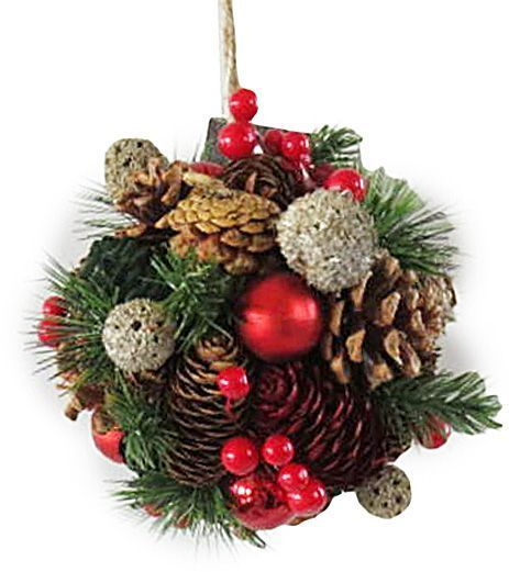 Декорація новорічна Омела хвойна з шишками та кульками 15 см EPI-F18584-BLR