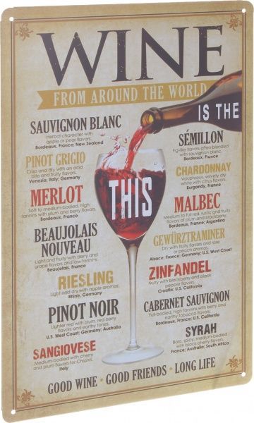 Табличка жестяная печатная Wine 30x20 см разноцветный 