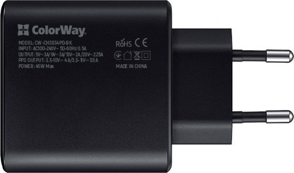 Сетевое зарядное устройство ColorWay Power Delivery Port PPS USB Type-C (45W) черный